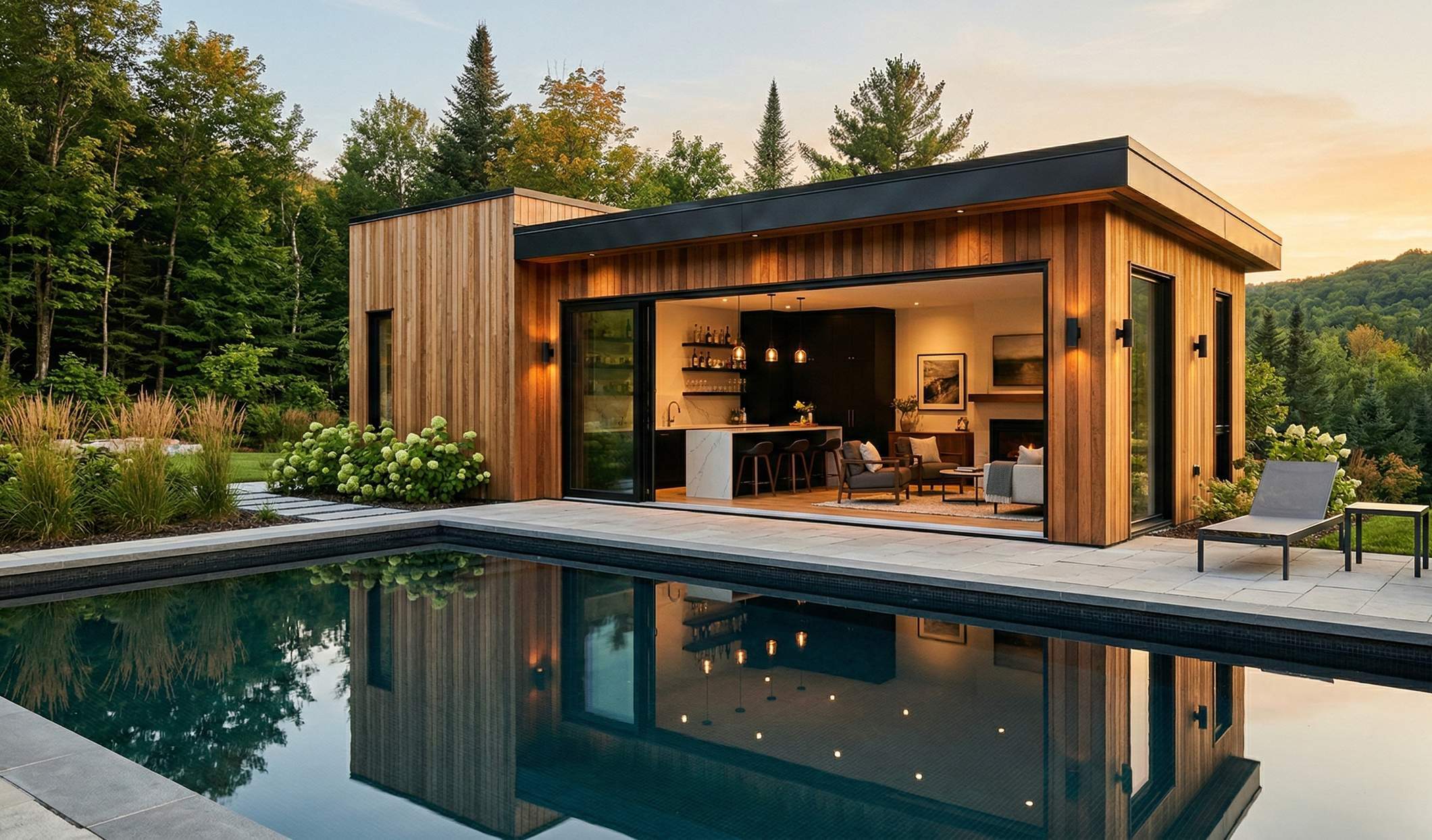 Pavillon cèdre au coucher du soleil