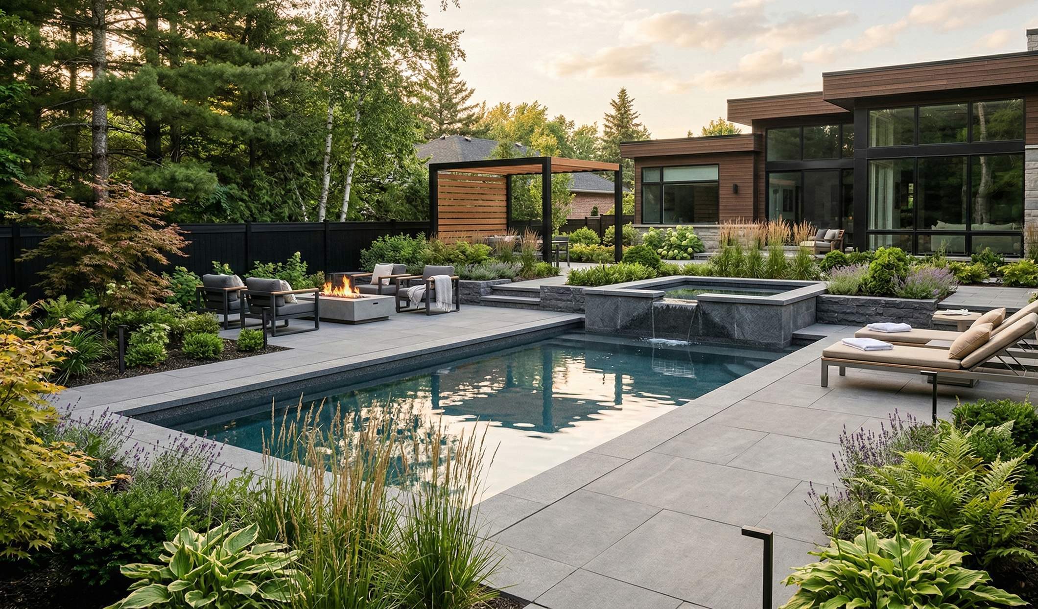 Terrasse de piscine en pavé-uni
